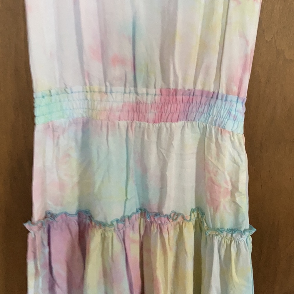 Rue 21 XS jrs dress puff sleeve pastel tie dye w tassel tie boho casual - Picture 7 of 14